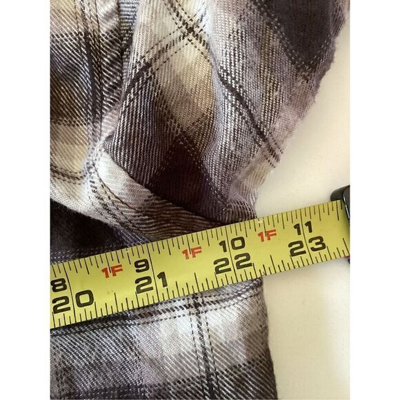 Hippie Rose Sz L Cropped Plaid Flannel Shirt Brown Long Sleeve - Picture 7 of 8